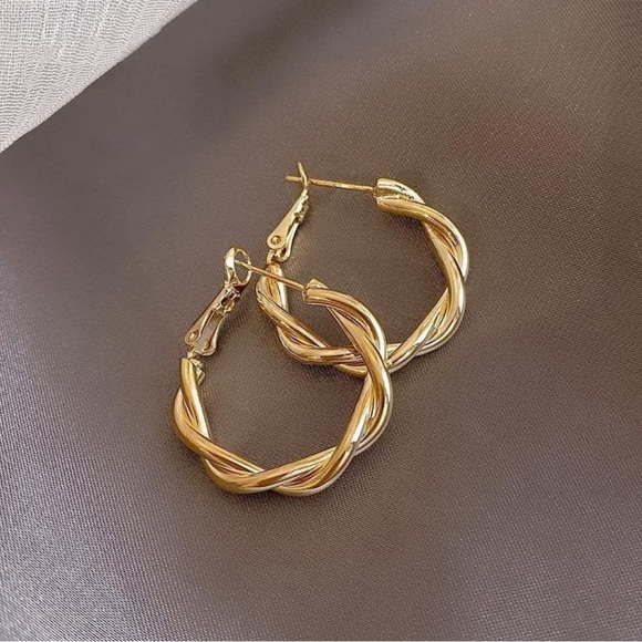 Gold Twist Hoops - Picture 3 of 9